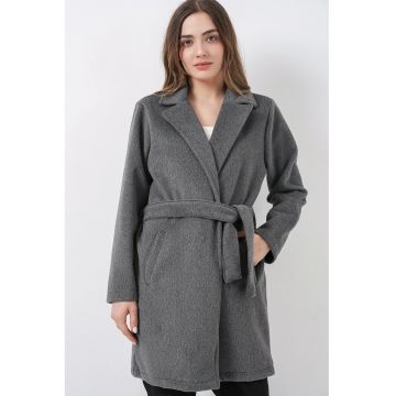 Palton midi dama  guler tip jacheta - Gri