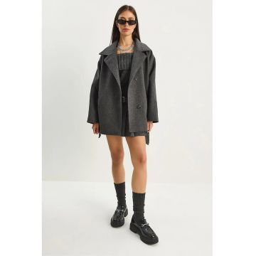 Palton midi -  Gri carbune - Bumbac