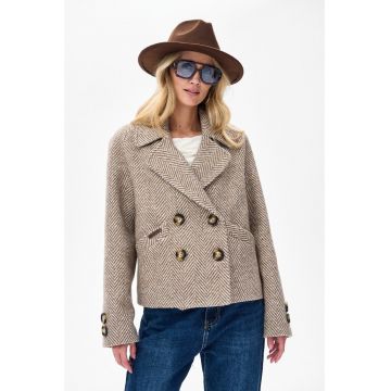 Palton scurt din emestec de lana cu model herringbone