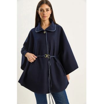 Palton supradimensionat dama  lana - Bleumarin