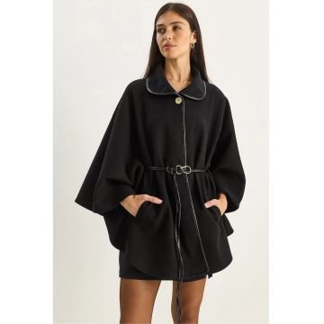 Palton supradimensionat dama  lana - Negru