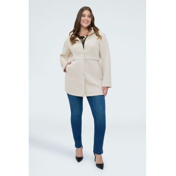 Palton uni cu gluga - Alb fildes