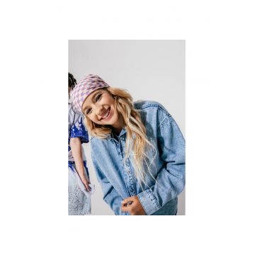 Shaket din denim cu imprimeu pe maneca