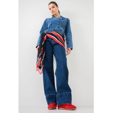 Trenci crop de denim cu o curea - Albastru prafuit