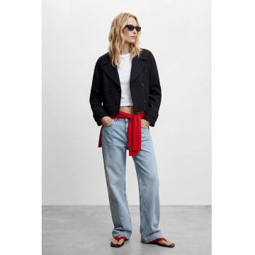 Trenci scurt cu doua buzunare - Negru