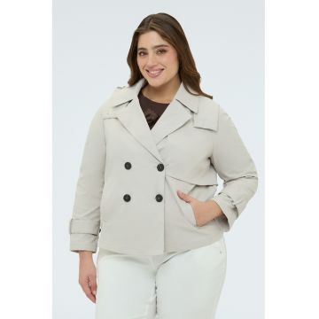 Trenci scurt cu doua randuri de nasturi - Gri deschis